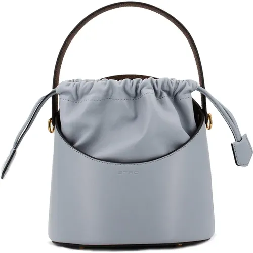 Leather Bucket Bag with Paisley Jacquard Details , female, Sizes: ONE SIZE - ETRO - Modalova