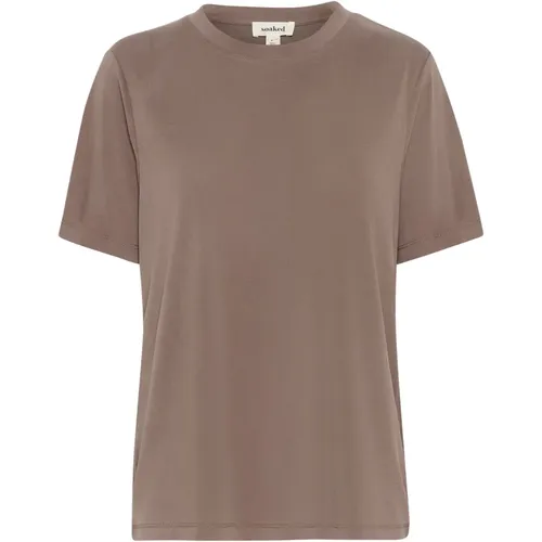 Loose Fit Tee Top Morel , female, Sizes: L, XL, XS, 2XL - Soaked in Luxury - Modalova