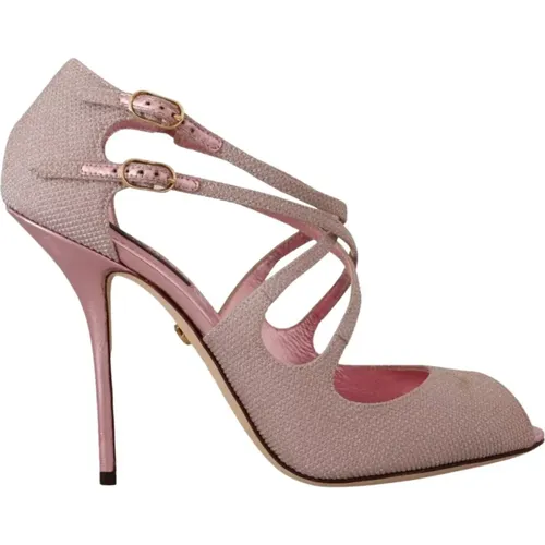 Rosa Glitzer Peep Toe High Heels Sandalen - Dolce & Gabbana - Modalova