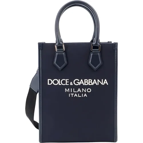 Geprägte Logo Nylon und Leder Handtasche - Dolce & Gabbana - Modalova