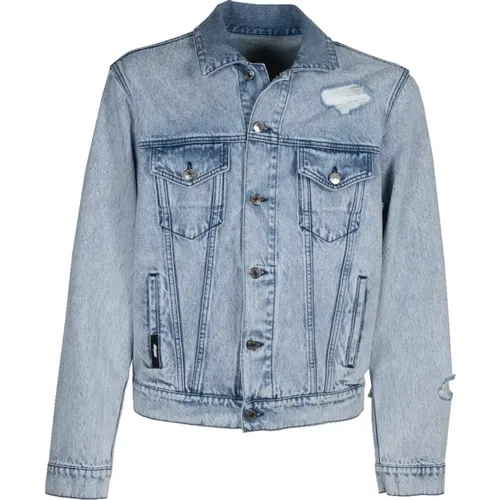 Zerstörte Denim Jacke Marmoreffekt , Herren, Größe: M - MSGM - Modalova