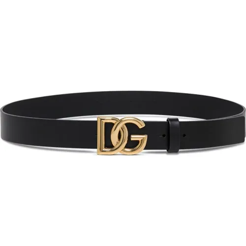 Leather Belt with DG Golden Metal Buckle , male, Sizes: 100 CM, 95 CM - Dolce & Gabbana - Modalova