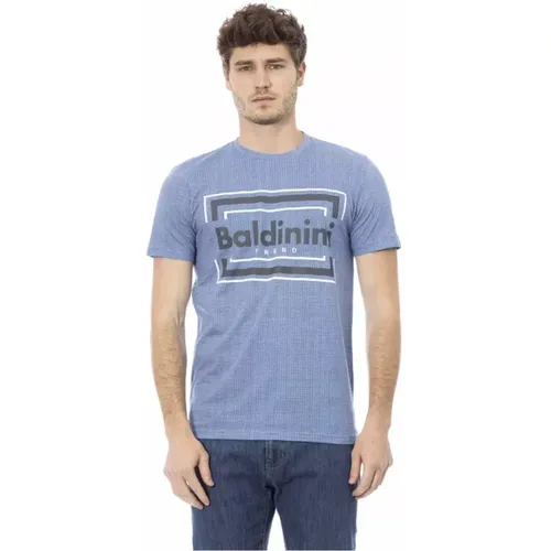 Hellblaues Trend T-Shirt mit Frontdruck , Herren, Größe: XS - Baldinini - Modalova