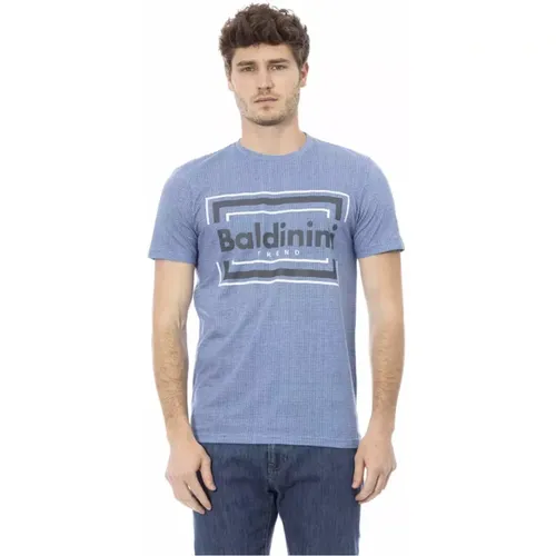 Hellblaues Trend T-Shirt mit Frontdruck , Herren, Größe: M - Baldinini - Modalova