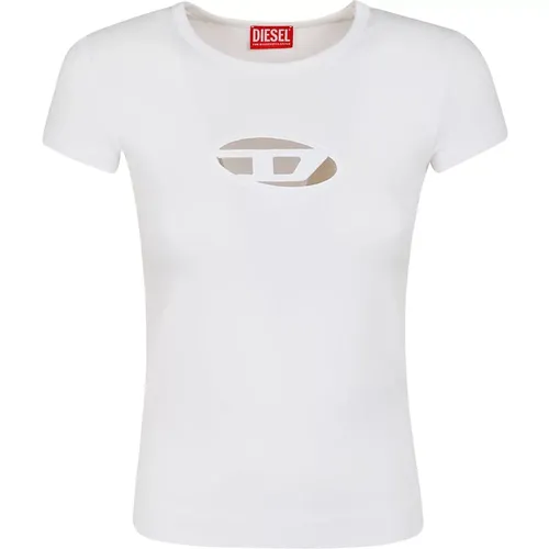 Cotton Stretch Top with Laser Cut , female, Sizes: L - Diesel - Modalova