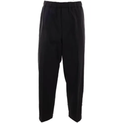 Schwarze Baumwoll-Cropped-Hose mit elastischem Bund,Schwarze Baumwollhose mit hoher Taille und weitem Bein - Jil Sander - Modalova