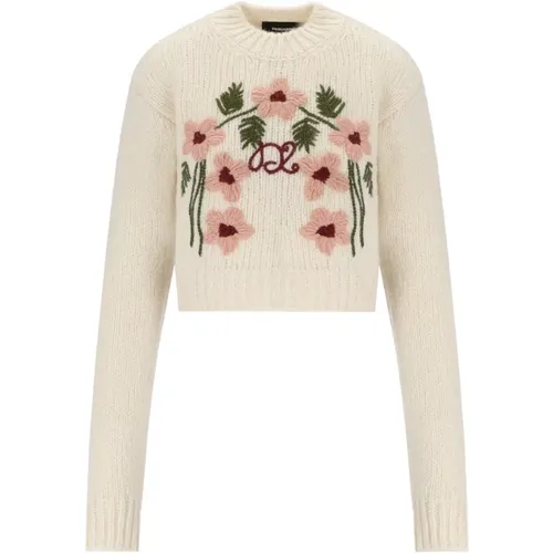 Blumen Jacquard Creme Pullover , Damen, Größe: S - Dsquared2 - Modalova