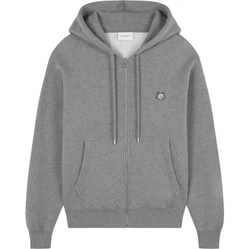 Grey Hooded Zip Sweatshirt , male, Sizes: XL - Maison Kitsuné - Modalova