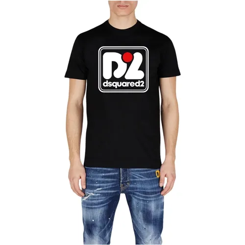 Schwarzes D2 T-Shirt mit Frontdruck , Herren, Größe: XL - Dsquared2 - Modalova