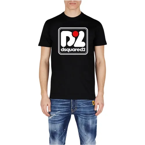 Schwarzes D2 T-Shirt mit Frontdruck - Dsquared2 - Modalova