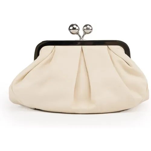 Ivory Leather Clutch with Metal Logo , female, Sizes: ONE SIZE - Max Mara Weekend - Modalova