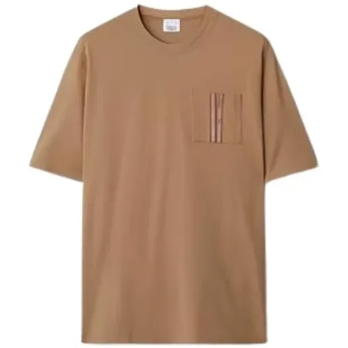 Beiges T-Shirt mit Karo-Detailtasche , Herren, Größe: L - Burberry - Modalova