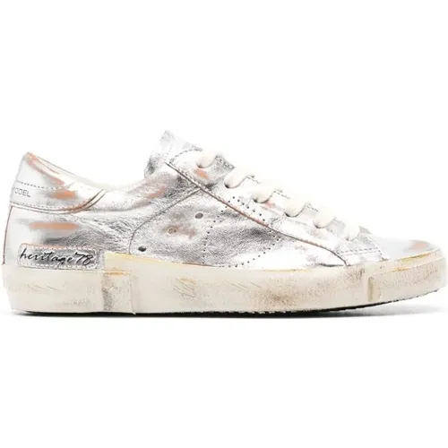 Metallic Finish Distressed Sneakers , female, Sizes: 4 UK, 5 UK, 7 UK, 6 UK, 3 UK - Philippe Model - Modalova