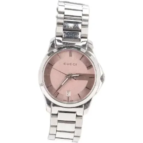 Silver Stainless Steel Watch with Pink Dial , female, Sizes: ONE SIZE - Gucci Vintage - Modalova