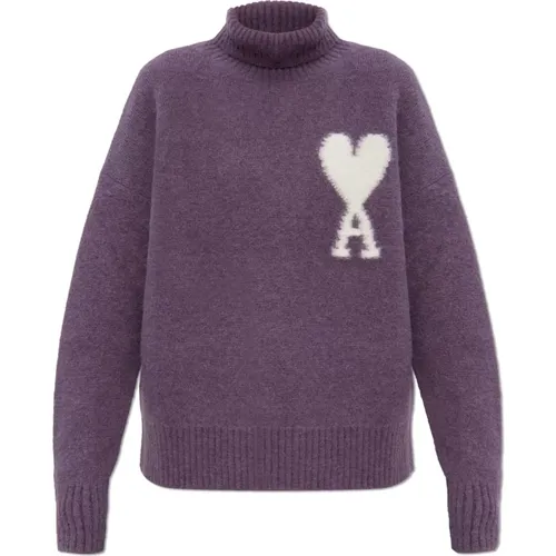 Wollrollkragenpullover mit Logo , Damen, Größe: 2XS - Ami Paris - Modalova