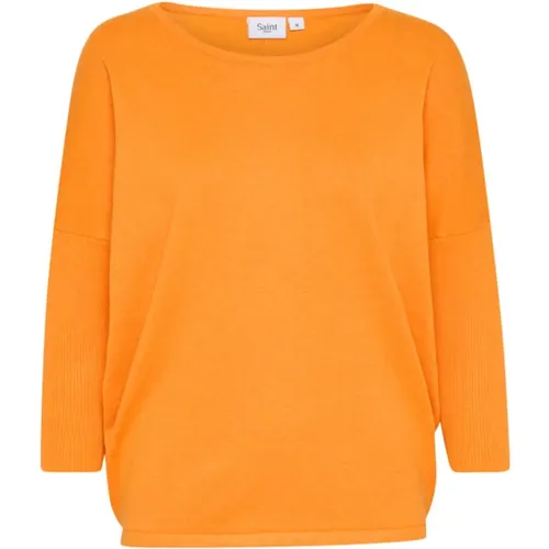 Apricot Melange R-Neck Pullover Sweater , Damen, Größe: 2XL - Saint Tropez - Modalova