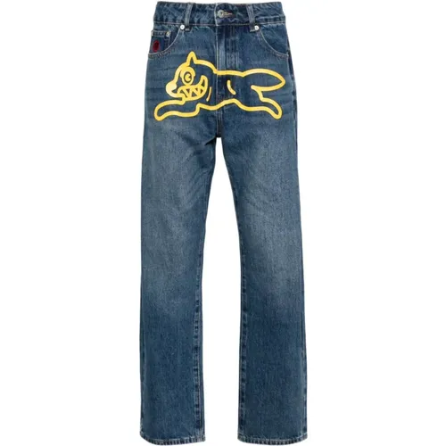 Washed Denim Jeans with Logo Print , male, Sizes: W36 - Icecream - Modalova