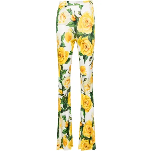 Floral Print High-Waisted Flared Trousers , female, Sizes: S - Dolce & Gabbana - Modalova