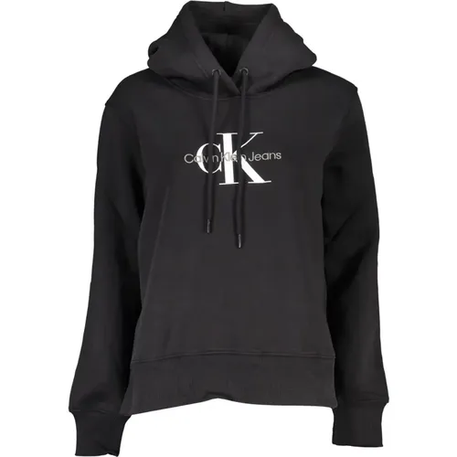 Schwarzer Hoodie mit Druck und Logo , Damen, Größe: L - Calvin Klein - Modalova