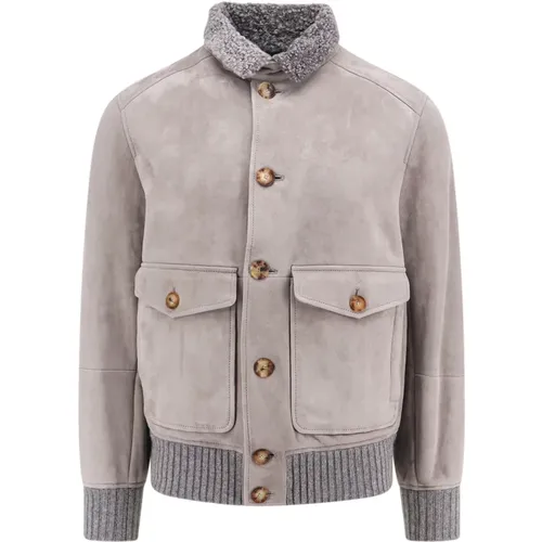 Grey Cashmere Coat with Button Closure , male, Sizes: M - BRUNELLO CUCINELLI - Modalova
