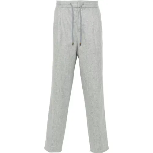 Light Grey Wool Trousers with Drawstring , male, Sizes: XL, L, 2XL - BRUNELLO CUCINELLI - Modalova