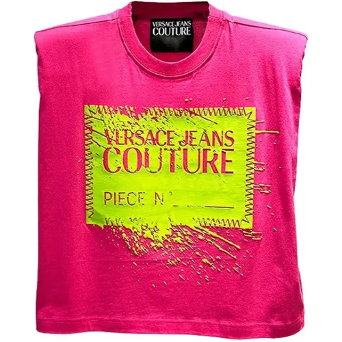 Fuchsia ärmelloses Top mit Schulterpolstern , Damen, Größe: S - Versace Jeans Couture - Modalova