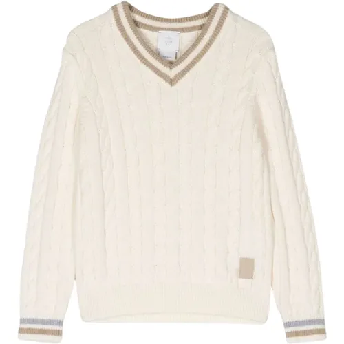 Cremefarbener Pullover mit Gestreiftem Saum - Eleventy - Modalova