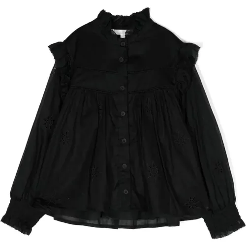 Schwarzes Baumwollhemd mit englischer Stickerei - Chloé - Modalova