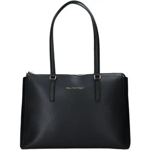 Schwarze Damenhandtasche mit goldener Valentino-Inschrift , Damen, Größe: ONE Size - Valentino by Mario Valentino - Modalova