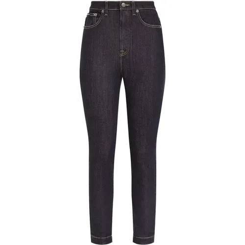 Navy Blue High-Waisted Jeans , female, Sizes: M - Dolce & Gabbana - Modalova