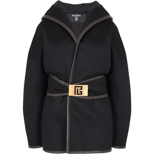 Hooded wool belted coat , female, Sizes: 2XS - Balmain - Modalova