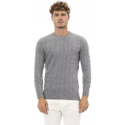 Grauer Viskose Crewneck Sweater , Herren, Größe: L - Alpha Studio - Modalova