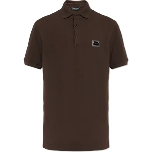 Polo mit Applikation und graviertem Logo , Herren, Größe: M - Dolce & Gabbana - Modalova