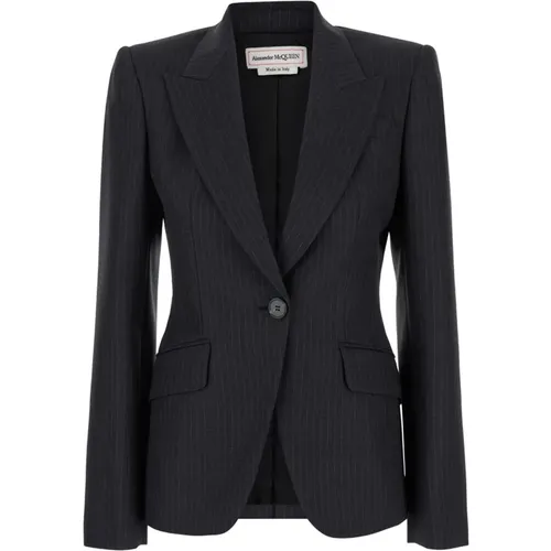 Graue Pinstripe Peak Revers Jacke - alexander mcqueen - Modalova