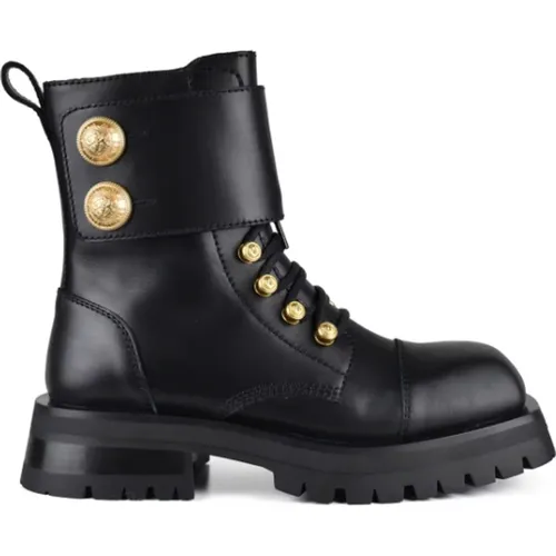 Schwarze Lederarmee Stiefel Balmain - Balmain - Modalova