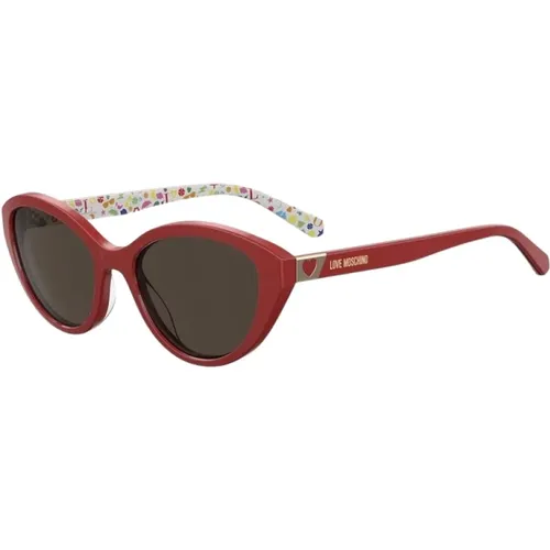 Rote Sonnenbrille, braune Gläser - Love Moschino - Modalova
