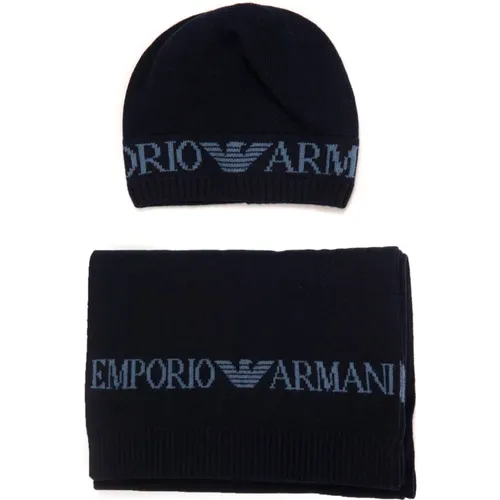 Scarf and Hat Set, , Knitted Rib Finish , male, Sizes: ONE SIZE - Emporio Armani - Modalova