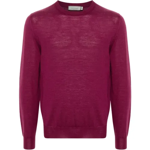 Lila Merinowolle Rundhalsausschnitt Pullover , Herren, Größe: 2XL - Canali - Modalova