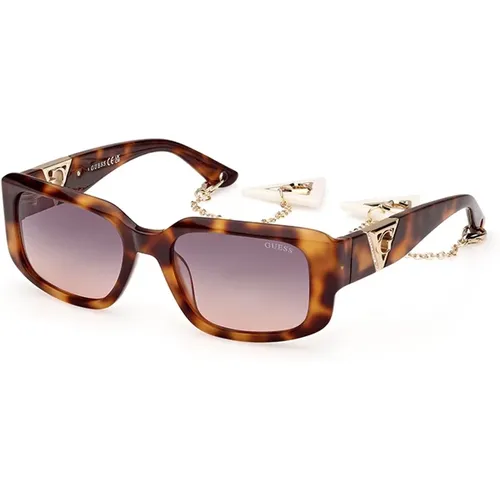 Stylische Sonnenbrille mit dunklem Havana-Rahmen , Damen, Größe: 53 MM - Guess - Modalova