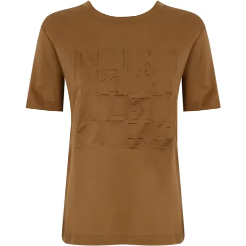 Lederbraunes T-Shirt Baumwolle Jersey Kurzarm , Damen, Größe: S - Max Mara - Modalova