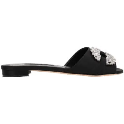 Satin Slide Sandals with Jewel Buckle , female, Sizes: 3 UK, 4 UK - Manolo Blahnik - Modalova