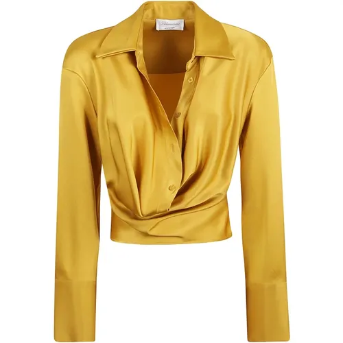 Gold-tone Satin Draped Shirt , female, Sizes: 2XS - Blumarine - Modalova