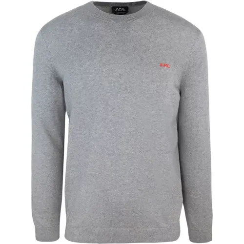 Grauer Crewneck Pullover Besticktes Logo , Herren, Größe: XL - A.P.C. - Modalova