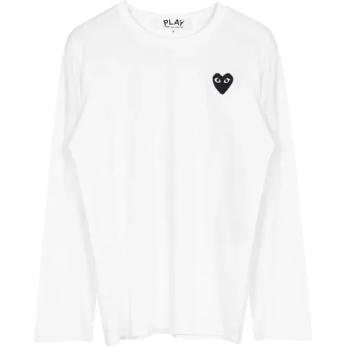 Schwarzes Heart Logo Langarm T-Shirt , Herren, Größe: S - Comme des Garçons Play - Modalova