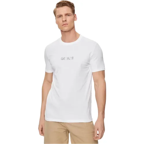 Besticktes Logo Baumwoll T-Shirt - Weiß , Herren, Größe: L - Guess - Modalova