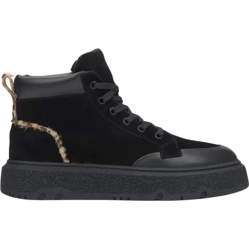 Schwarze High-Top Winter Sneakers für Damen aus Velours & Pelz , Damen, Größe: 37 EU - Estro - Modalova