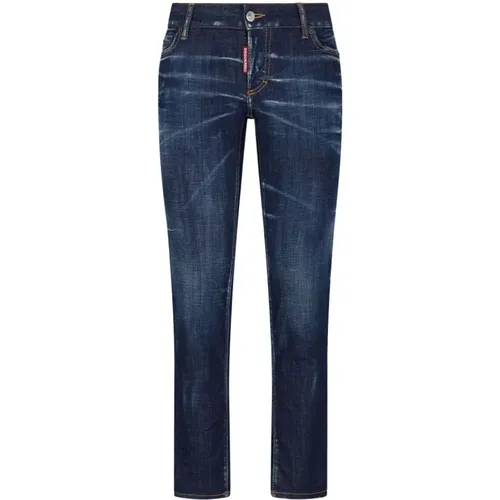 Indigo Blaue Skinny Jeans mit Knittereffekt , Damen, Größe: 3XS - Dsquared2 - Modalova