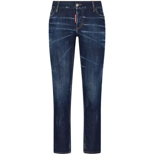 Indigo Blaue Skinny Jeans mit Knittereffekt , Damen, Größe: 4XS - Dsquared2 - Modalova