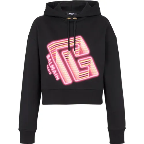 Kurzes Sweatshirt mit Neon-Print , Damen, Größe: XS - Balmain - Modalova