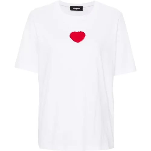 Weiße Baumwoll-T-Shirt mit rotem Logo , Damen, Größe: S - Dsquared2 - Modalova